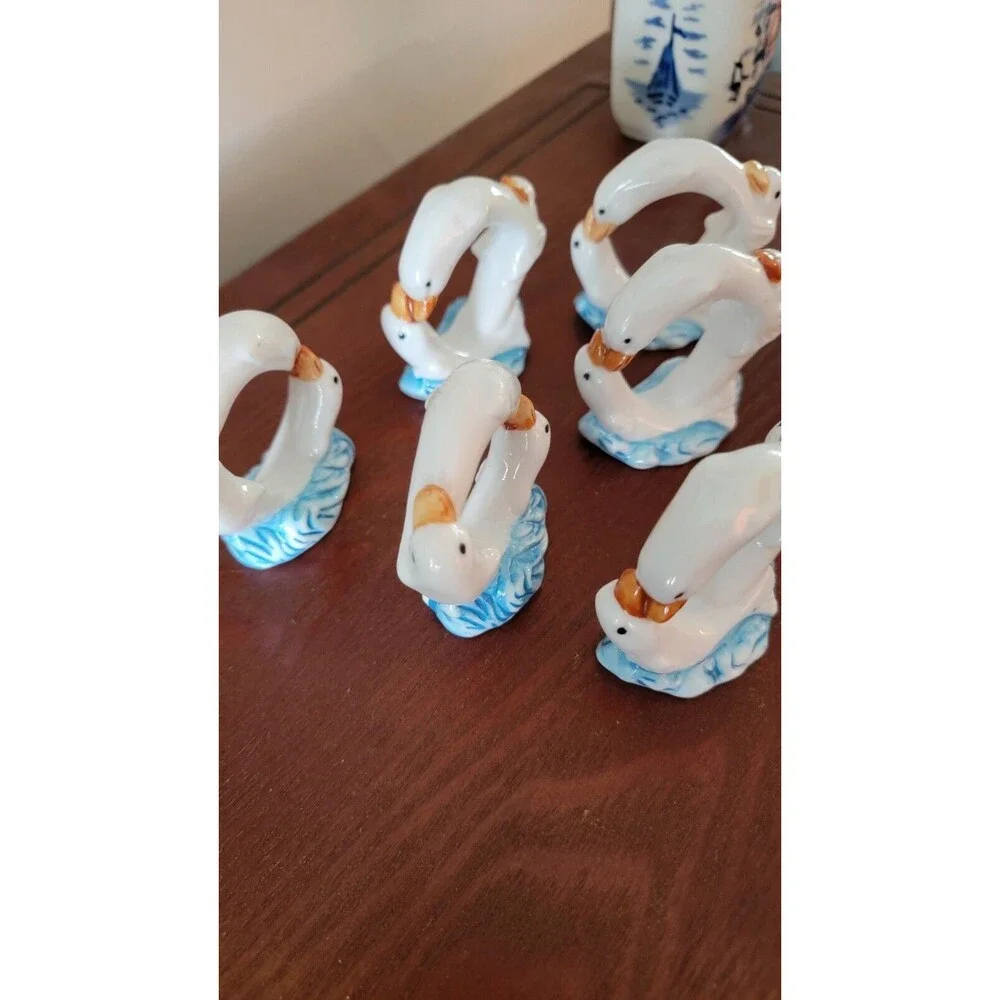 White Dolphin Ceramic Napkin Rings Holders Coastal Set of 6